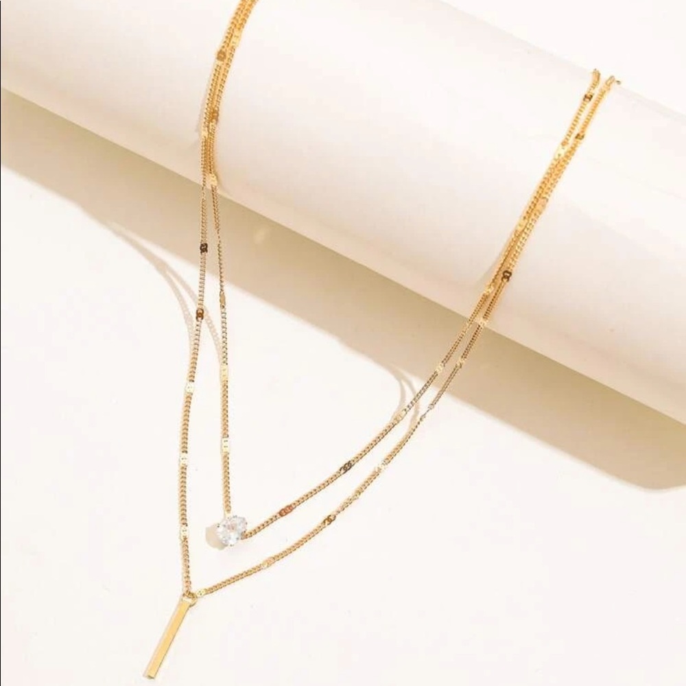 {LAST ONE} Bar and rhinestone layered necklace - Picture 2 of 6
